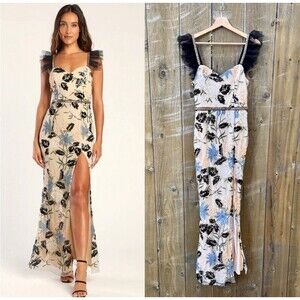 NWT Show Stopper Cream Embroidered Sequin Bodycon Maxi Dress Sz S wedding formal